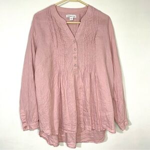 Coldwater Creek Pink 100% Linen Pintuck Top Tunic Shirt  XL